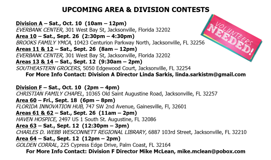 Area and Division Contests - Fall